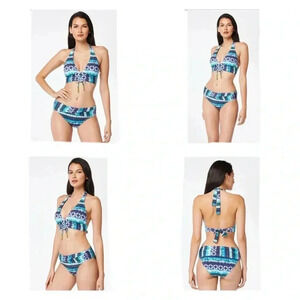 Bleu Rod Beattie Sun, Sea and Sand Lace Up Halter Top and Bikini Bottom Size 12